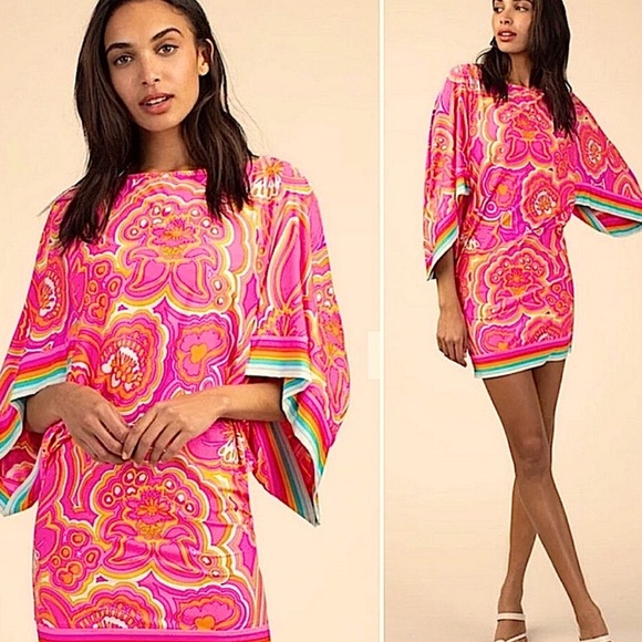 TRINA TURK 25TH ANNIVERSARY MORNING SUNRISE JERSEY COVERUP PINK TUNIC DRESS - Picture 2 of 9